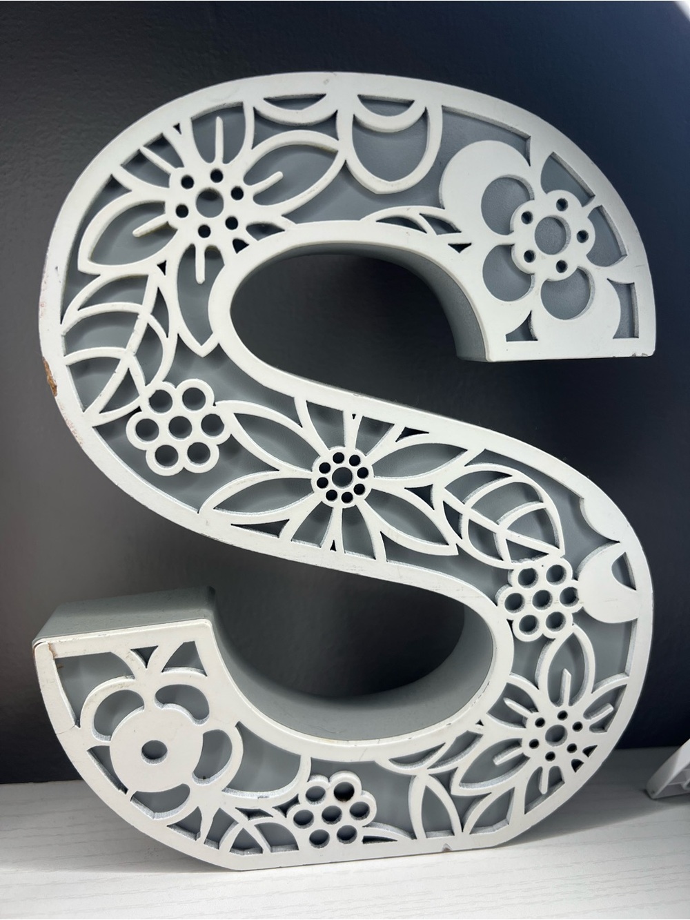 White Floral Cutout Letter S Wall Accent - Decorative Home Letter